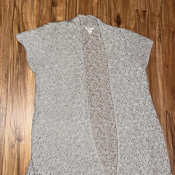 Coldwater Creek womens cardigan XXL  20w 22w crochet knit duster grey silver - Picture 2 of 8